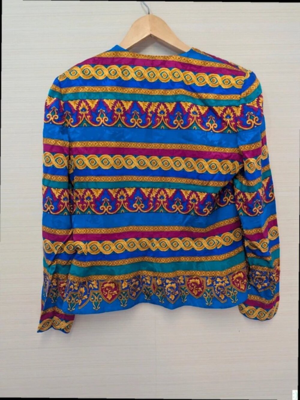 Vintage Baroque Print Blouse Blue Gold Silk Pattern Top Womens UK Size 6 - Picture 3 of 5